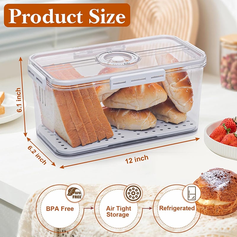 ANYPROLUS Bread Box for Homemade Bread Boxes for Kitchen Counter Airtight, Time Recording Bread Storage Container with Lid, Bread Containers Storage Airtight Loaf Bread Keeper, White - Image 2